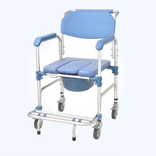 Scaun de toaleta si dus din aluminiu cu roti si recipient colector